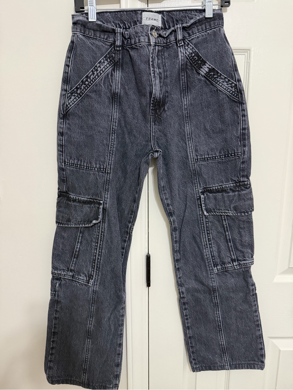Frame Denim Men’s Washed Black Relaxed Cargo Jeans